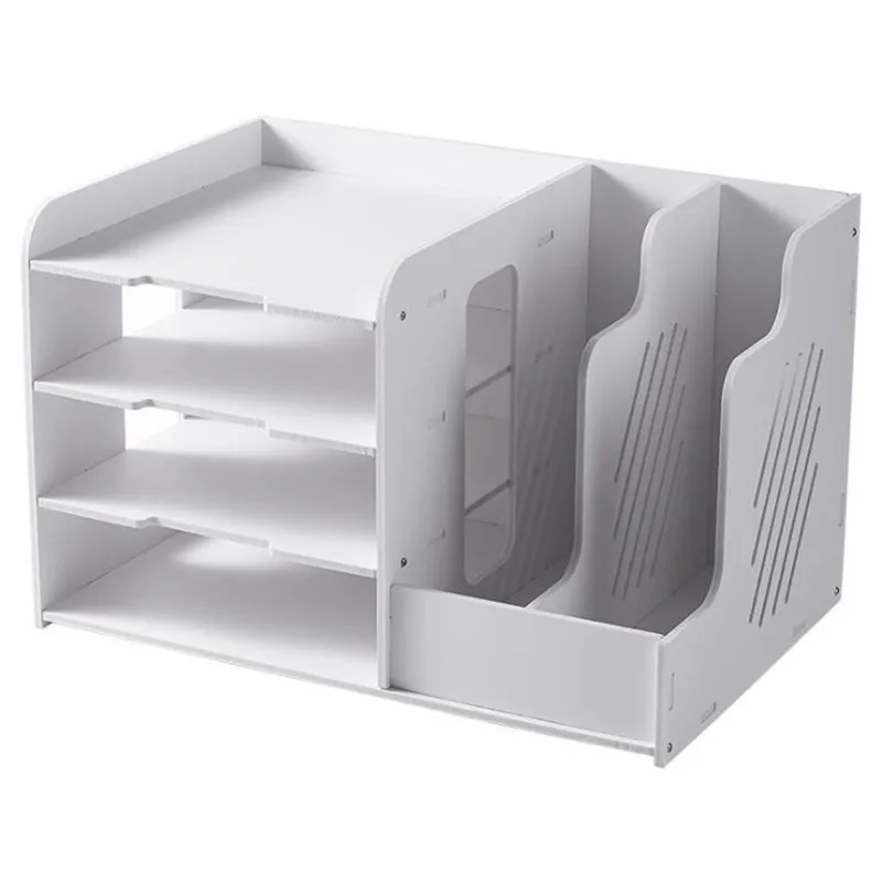 Office Magazine File Book Holder Desktop Organizer Vertical Folder with Pencil Holder and Storage Baskets for Desk Accessories