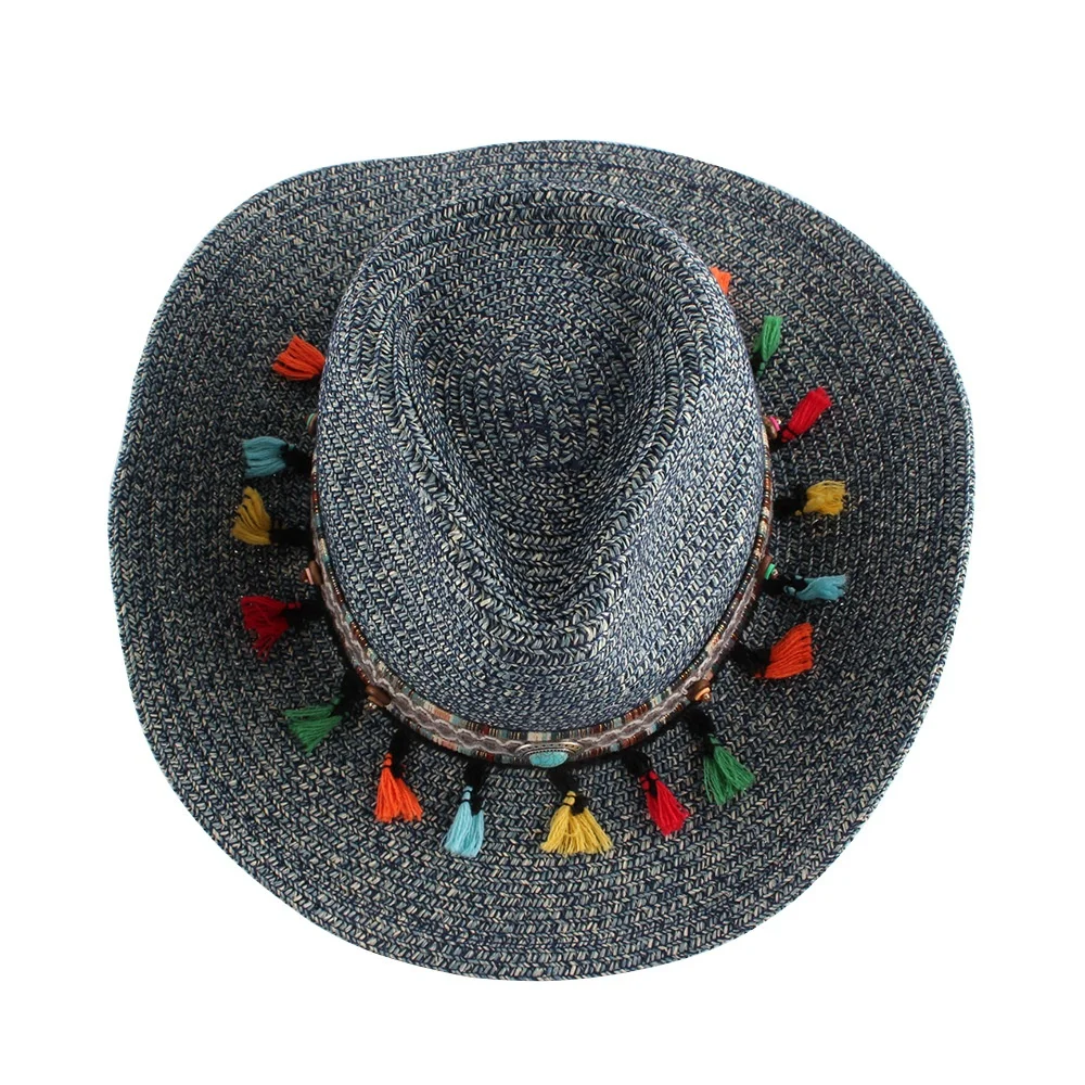 Foreign Trade New Western Cowboy Hat Spring And Summer Outdoor Tourism Beach Hat Handmade Woven Large Eaves Sun Visor Hat