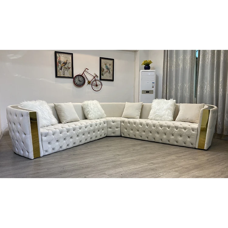 Modular OEM factory direct supply cheap price SOFA FURNITURE Beige Color Velvet U-shape C-shape Luxury Sofa set furniture