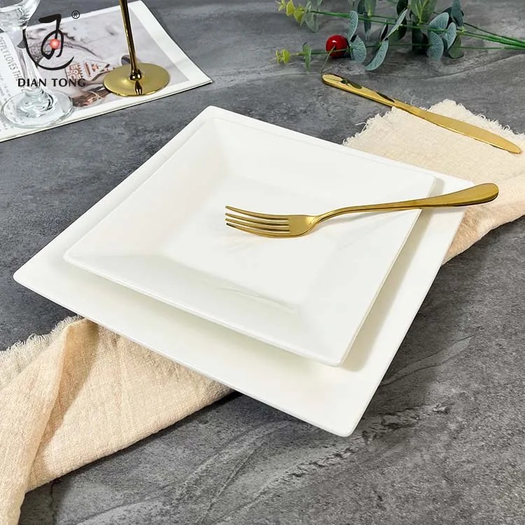 Cheap 10 Inch Catering Restaurant Wholesale Porcelain Square Plates Diner Set Plate Ceramic Dishes White Dinner Plates With Logo
