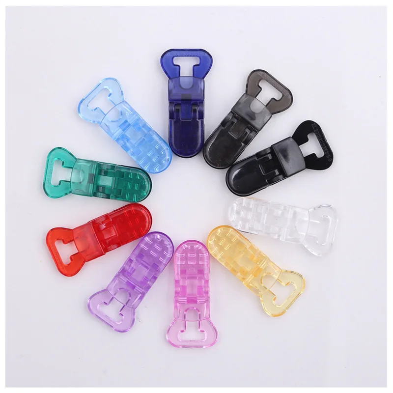Wholesales Pacifier Clip Plastic Dummy Soother Holder Infant Nipples Teething Toys Teether Chain Transparent Clips Multi Color
