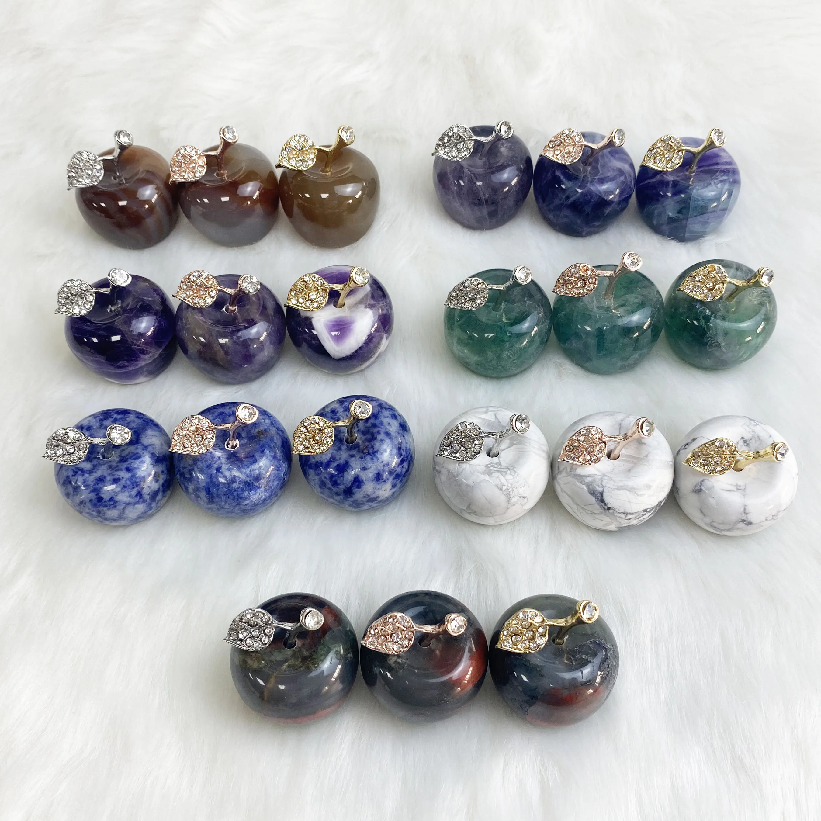 wholesale custom logo decorative purple white rose quartz  decoration red small green  crystal apples