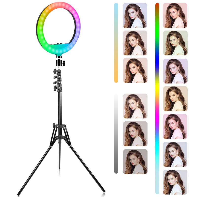  Uegogo 6 8 10 12 дюймов RGB вспышка кольцо светящееся живая красота светодиодное для телефона и камеры видео