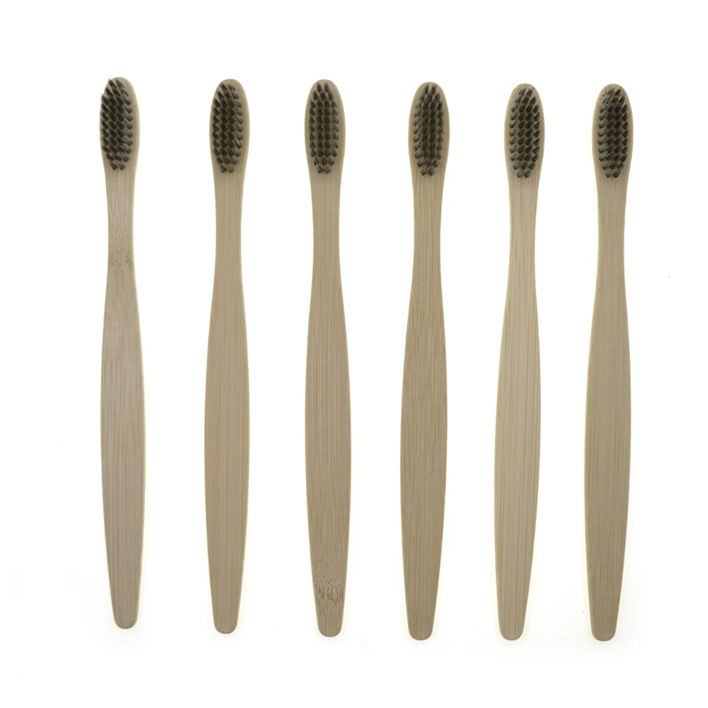 Натуральная бамбуковая зубная щетка с плоской ручкой