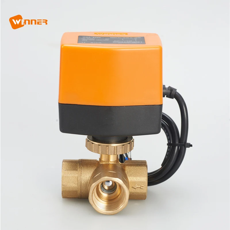 Winvall WRA-4212 DC Operated 12V Electric Actuator 3 Way Brass Ball Valve Gardening Irrigation Motorized Water Valve