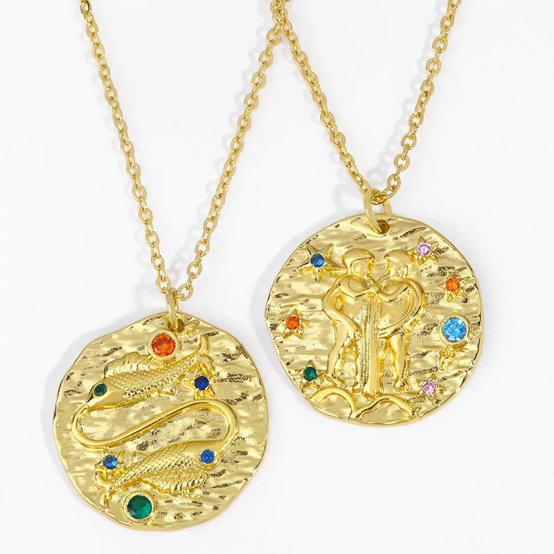 Wholesale Fashion Gold Plated Crystal Jewelry Necklaces Joyeria Dijes Zodiac Necklace Pendant for Women