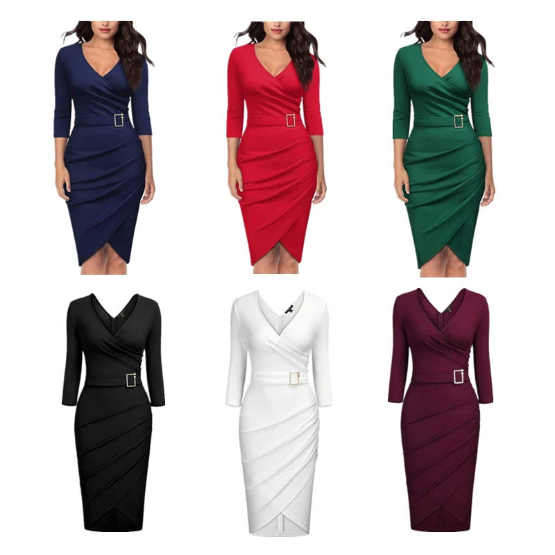 Женское облегающее платье с длинным рукавом, Офисная Женская одежда, приталенные стильные женские деловые платья, женское официальное платье с декоративным поясом