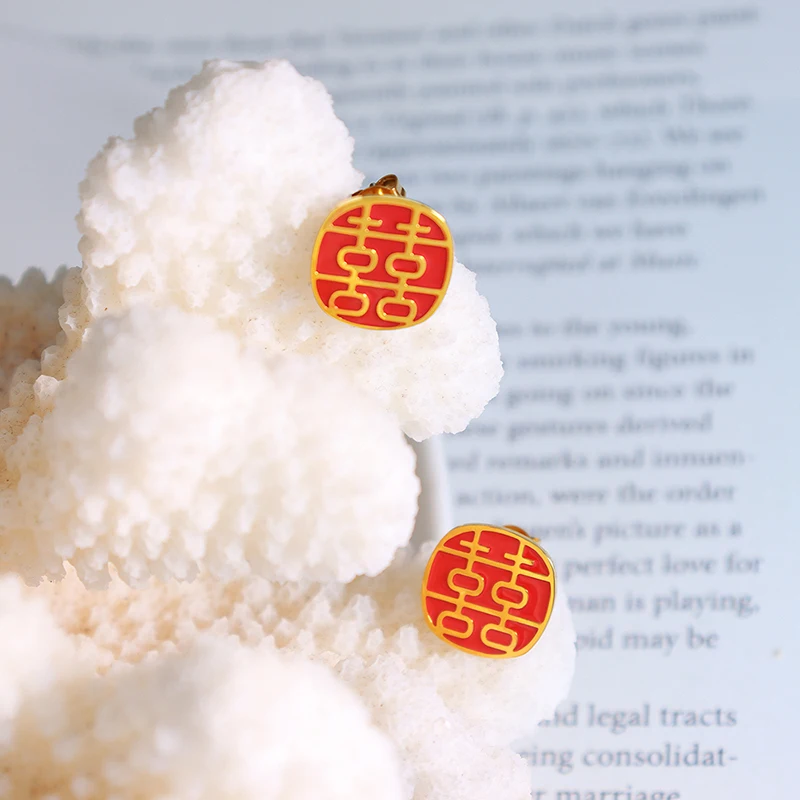 Festive red earrings Chinese stainless steel jewelry earrings