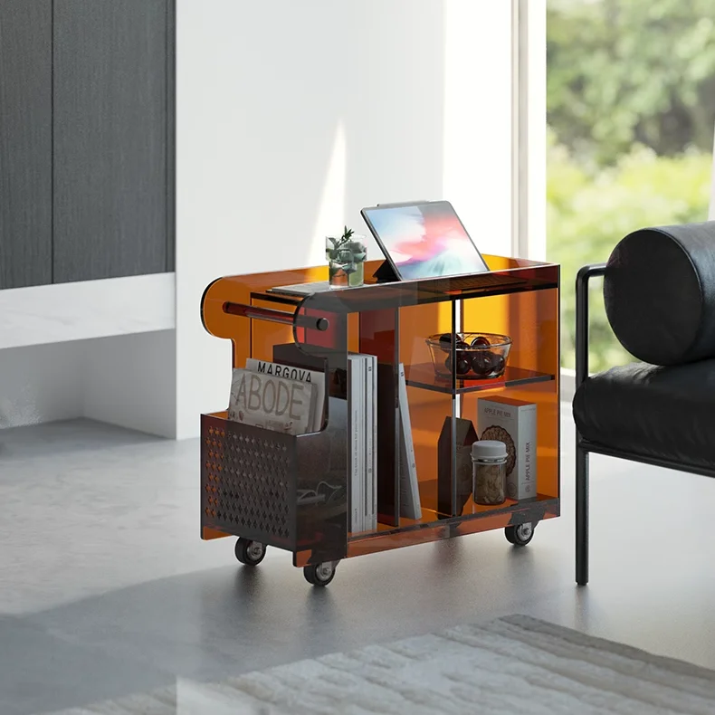 Light Luxury Bus Trolley Movable Living Room Sofa Side Table Bedroom Narrow Acrylic Nightstand