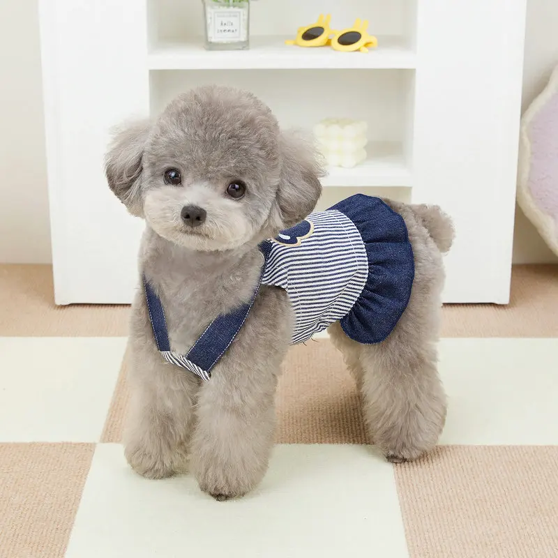 Designer Denim Clothes for Dog Cute Bear Pattern Pet Overall Dress Dog Clothes High Quality