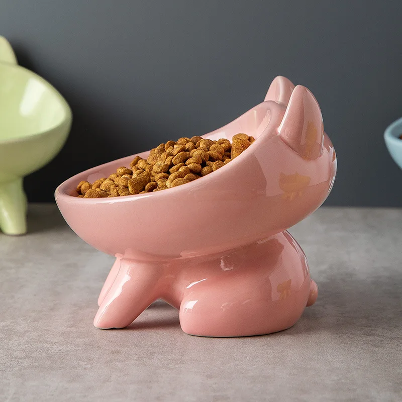 Factory Direct Sale Ceramic Pet Cat Bowl Oblique Mouth Cat Food Bowl  Protect Cervical Spine Ceramic Pet Bowl