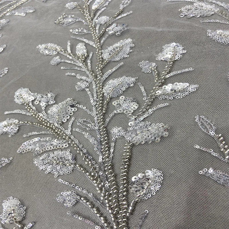 Classic soft wedding dress branch pattern Embroidered Beaded mesh glittering crystal sequins lace fabric