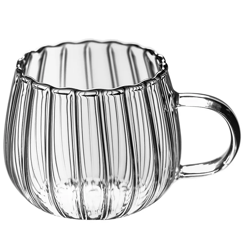 350ML Pumpkin Shape Glass Coffee Cup With Handle Striped glass cup