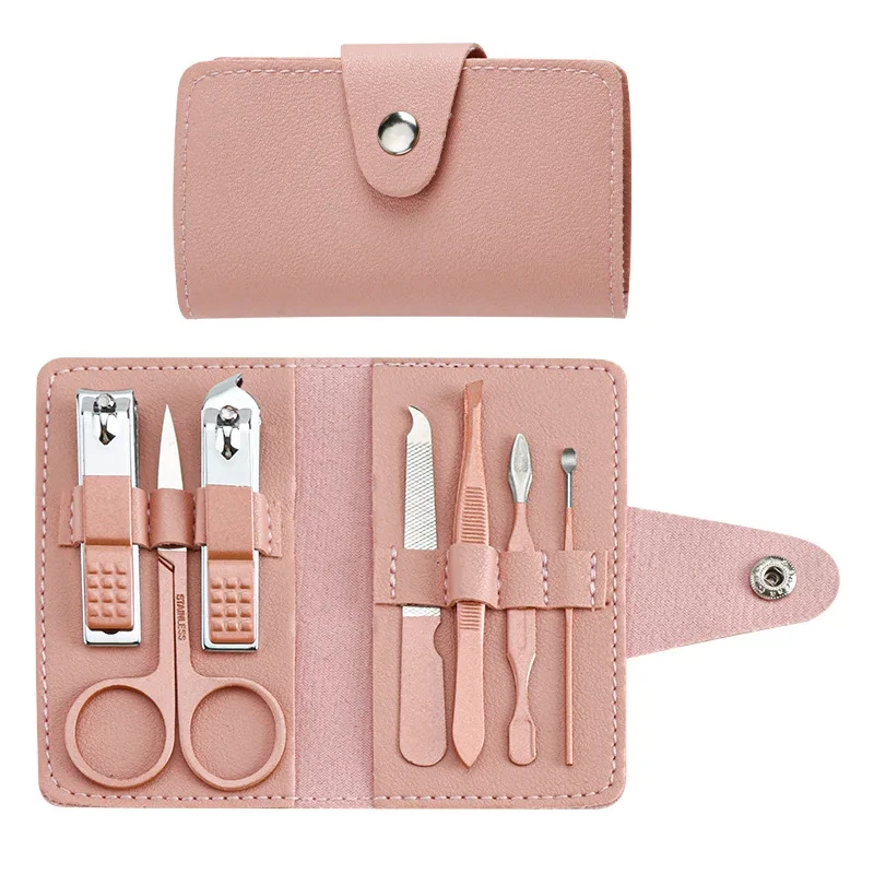 7 In 1 Rose Pink Nail Clipper Set Personal Nail Cutter Tools Travel Grooming Kit Manicure Pedicure Tools Kit
