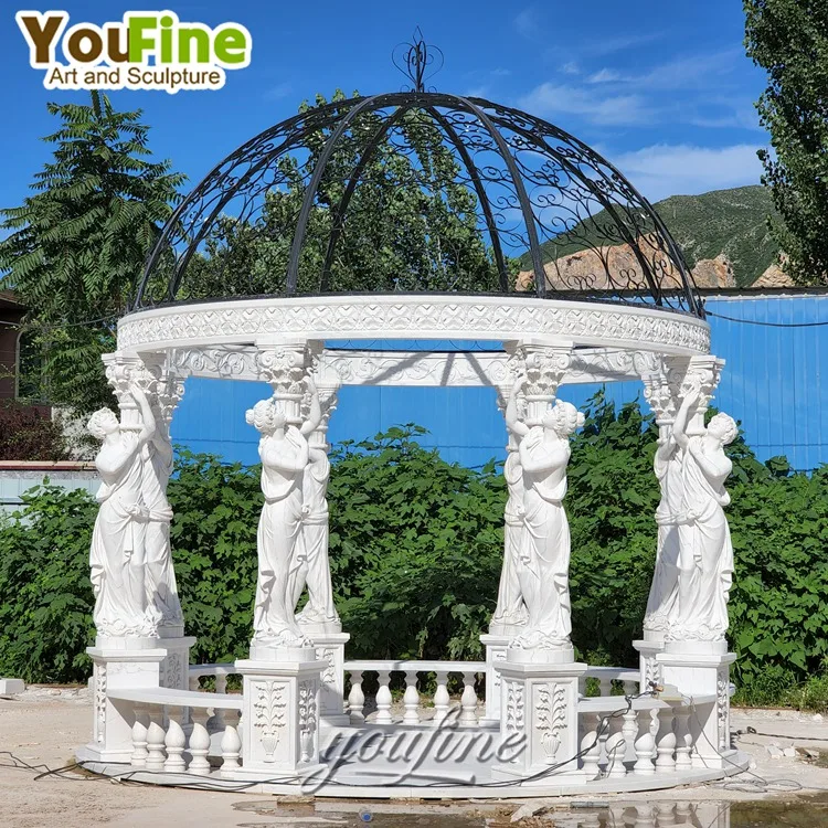 Outdoor Lady Statue Hand Carved Garden Marble Garden Gazebo