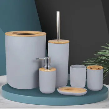 XZX Modern European Style Household 4 Pieces Bamboo Lid Plastic Bathroom Sets Luxury Bathroom Accessories for Hotels