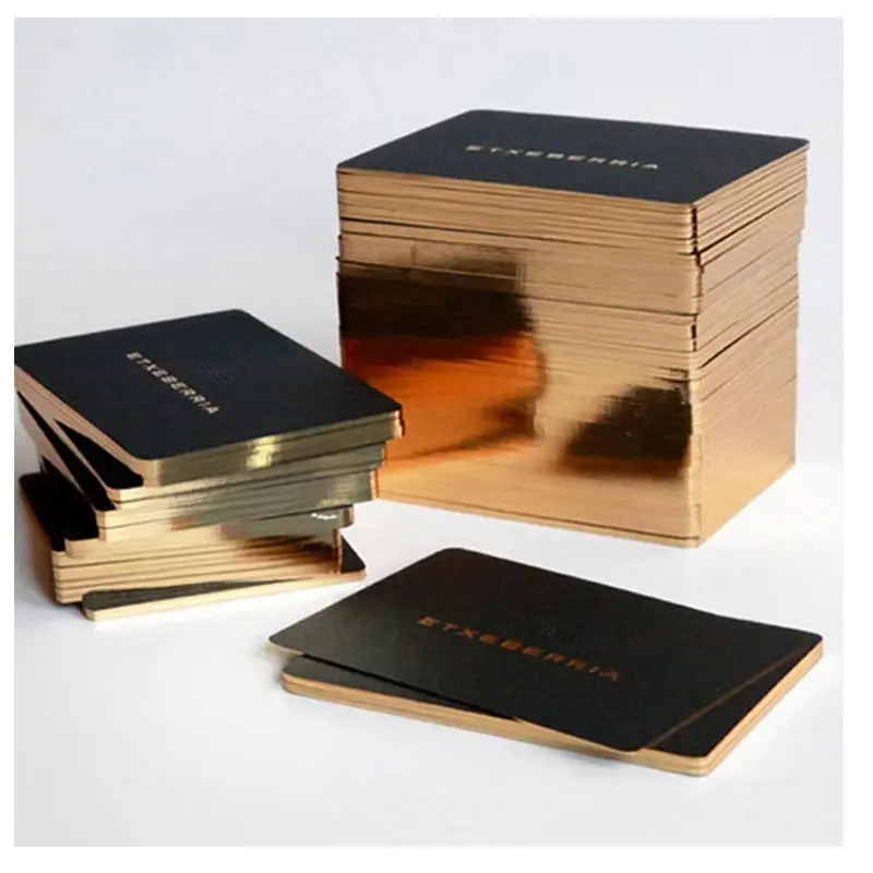 Black Custom Luxury Printed Gold Foil Embossed Thank You Paper Business Card With Logo Gold Foil Edge