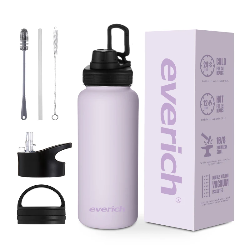 Everich 32oz 40oz Sports Thermos Insulated Vacuum Flask Stainless Steel Water Bottle