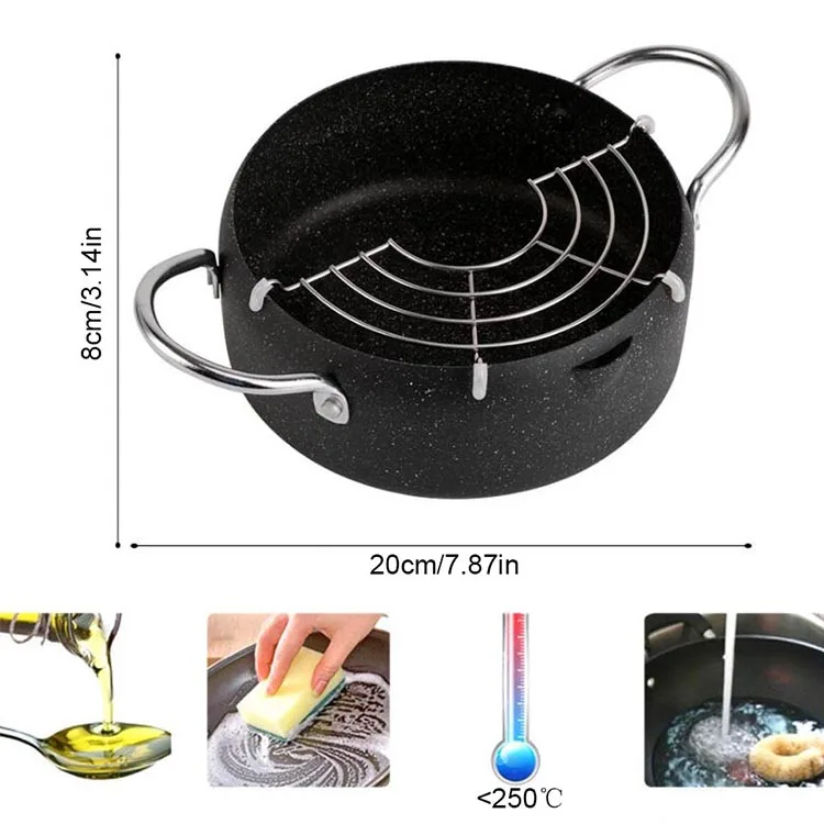 Wholesale Small Multi Functional Cooking Tools Maifan Stone Tempura Pot With Oil Drain Rack
