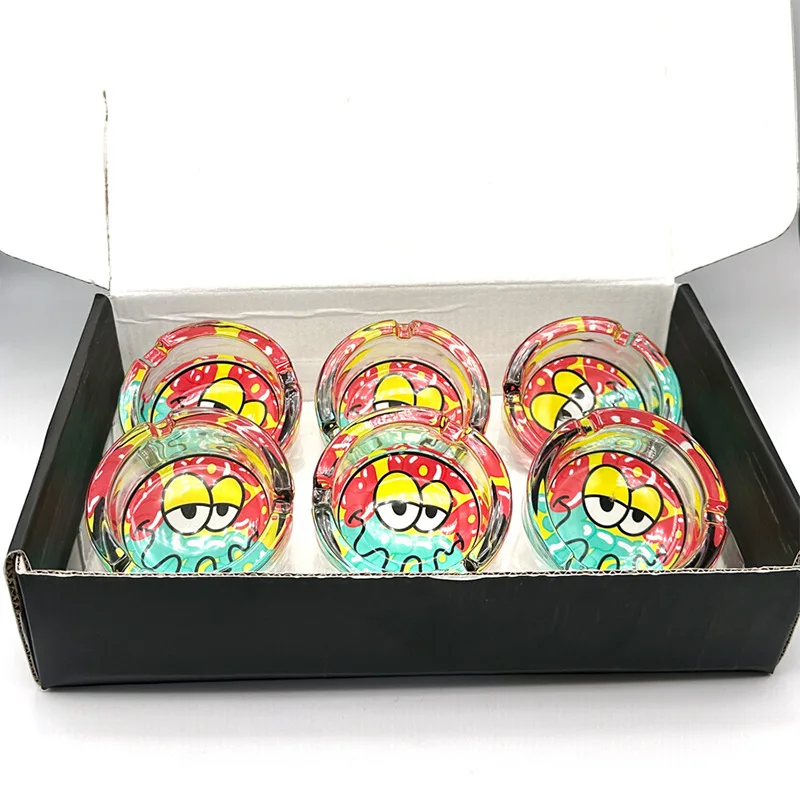 Personalized pattern glass ashtray factory direct wholesale round washable custom glass ashtray