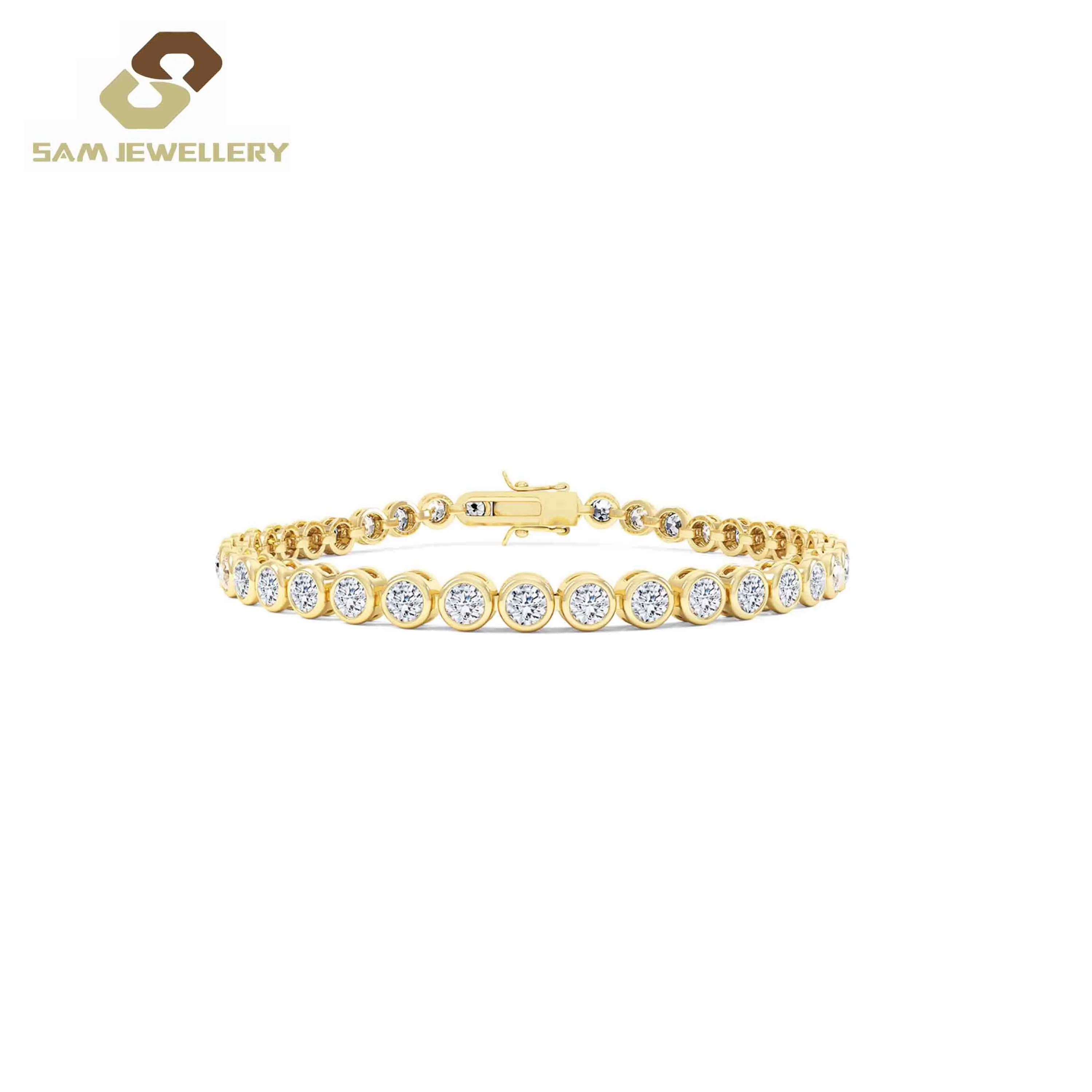 Bezel Set Graduated 925 Silver Jewelry Cubic Zirconia Tennis Bracelet Gold Plating 9ct 14ct 18ct