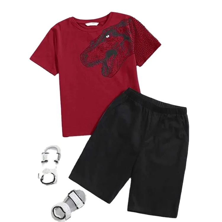
Dinosaur Print Tee & Shorts Set Children Outfit Cotton Boys Suits Sets 