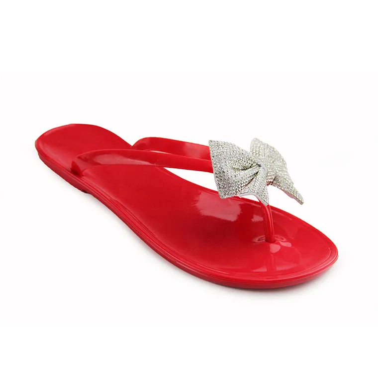 Crystal flip-flops bow-tied flat shoes bright drill for women