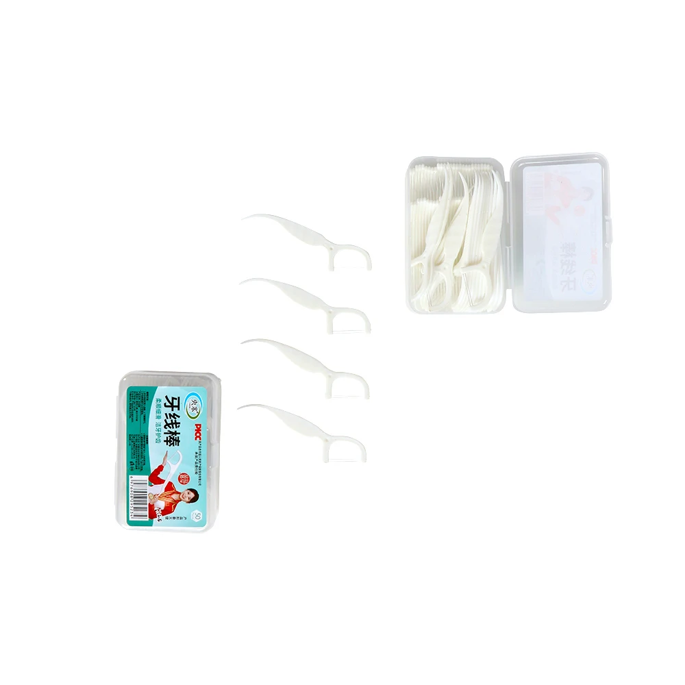 Portable Mini Oral Gum Care Dental Flosser 50 pcs Eco Dental Floss Pick Plastic Angled Toothpicks Stick