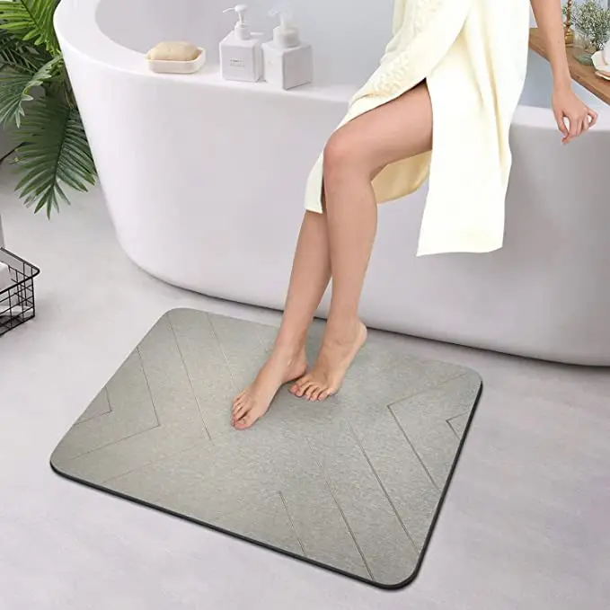 Anti-bacterial and Anti-mildew Quick Drying Diatomaceous  Stone Bath Mat Absorbent and Anti-slip Engraved Diatomite Bath Mat Cus