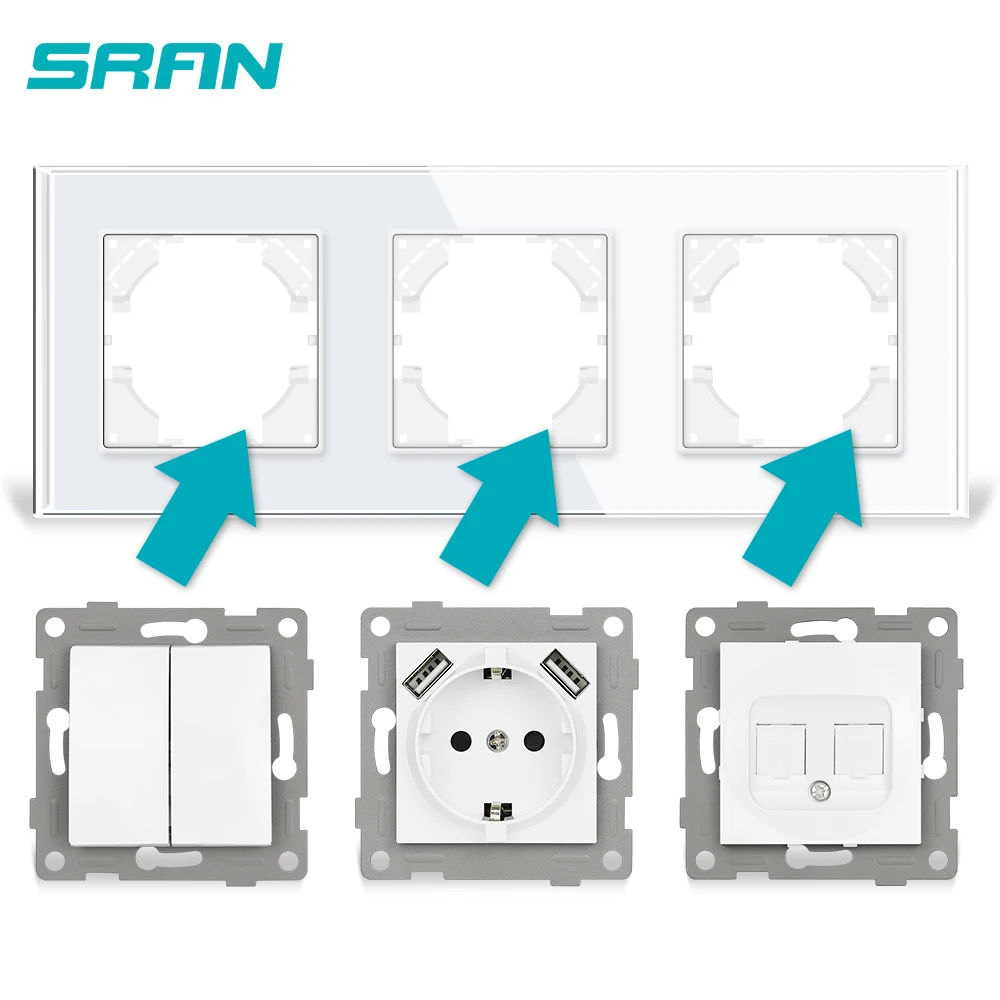 Eu Standard 16 Amp Glass Panel Homes Electric Electrical Plate Power Steckdose  German Outlet 86x86 Wall Socket