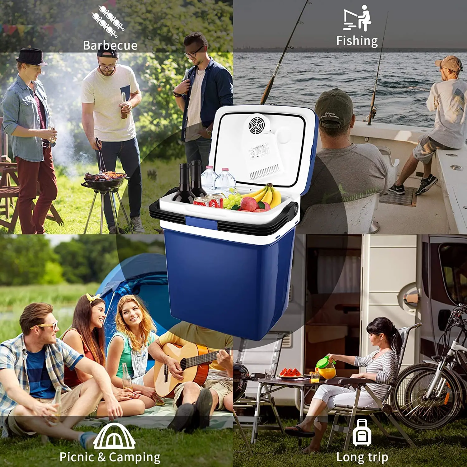 29L Cooler Box with Handle Portable Thermoelectric Fridge for Car Camping Travel 12V Car Fridge 110V-240V Home Use