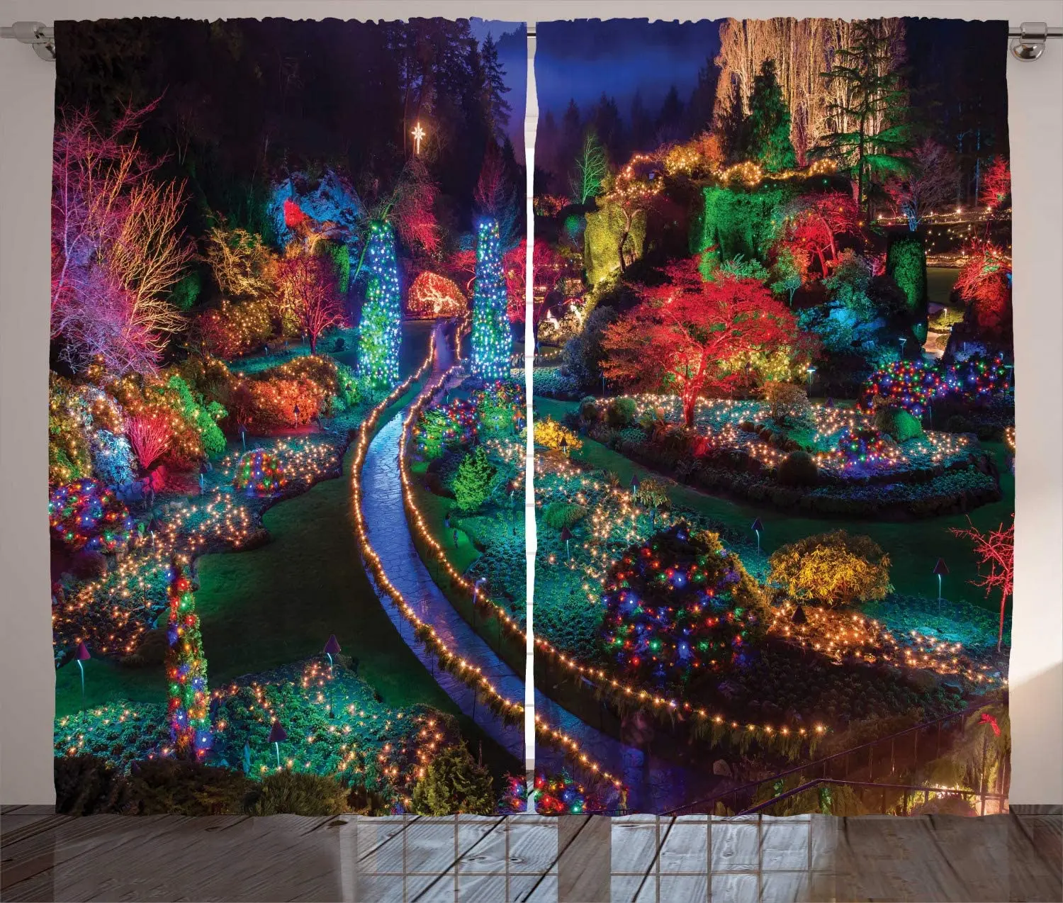 
Garden Curtains, Colorful Christmas View at Buchart Gardens Celebrations Seasonal Nature Picture 