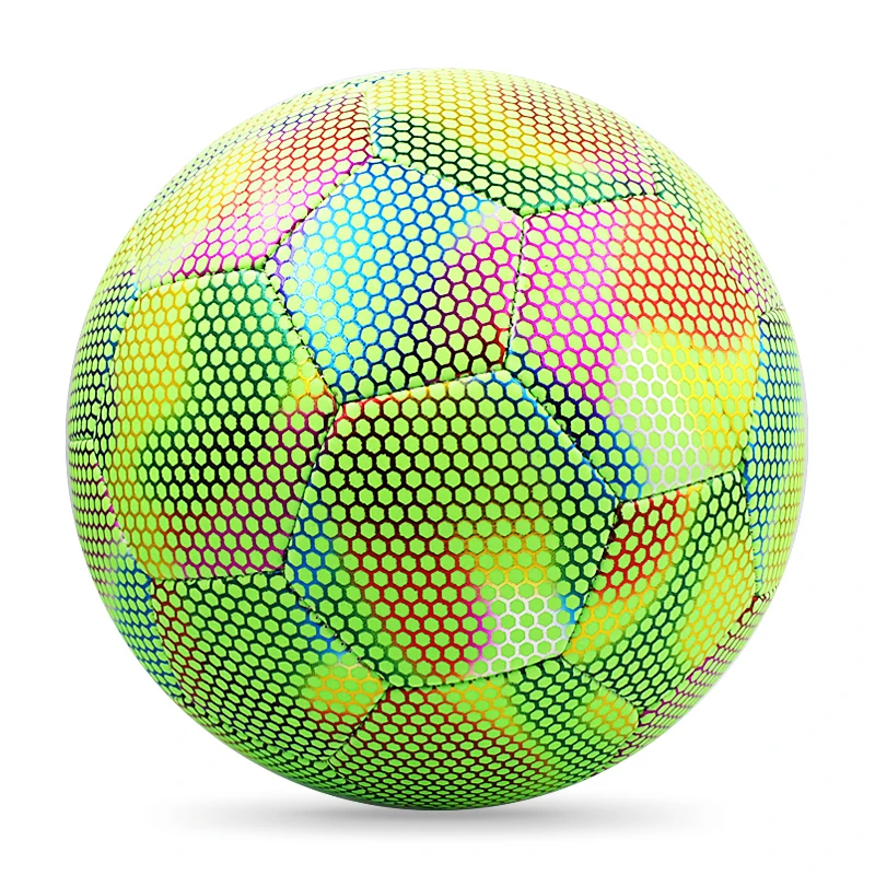 Wholesale factory  holographic Reflective glowing soccer ball glow in the dark football balls with Custom logo and size