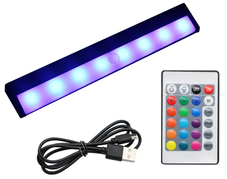 Оптовая Продажа RGB 16 видов цветов Перезаряжаемый USB cabinet light Магнитная Адсорбция светодиодный датчик движения с пультом дистанционного управления для использования внутри