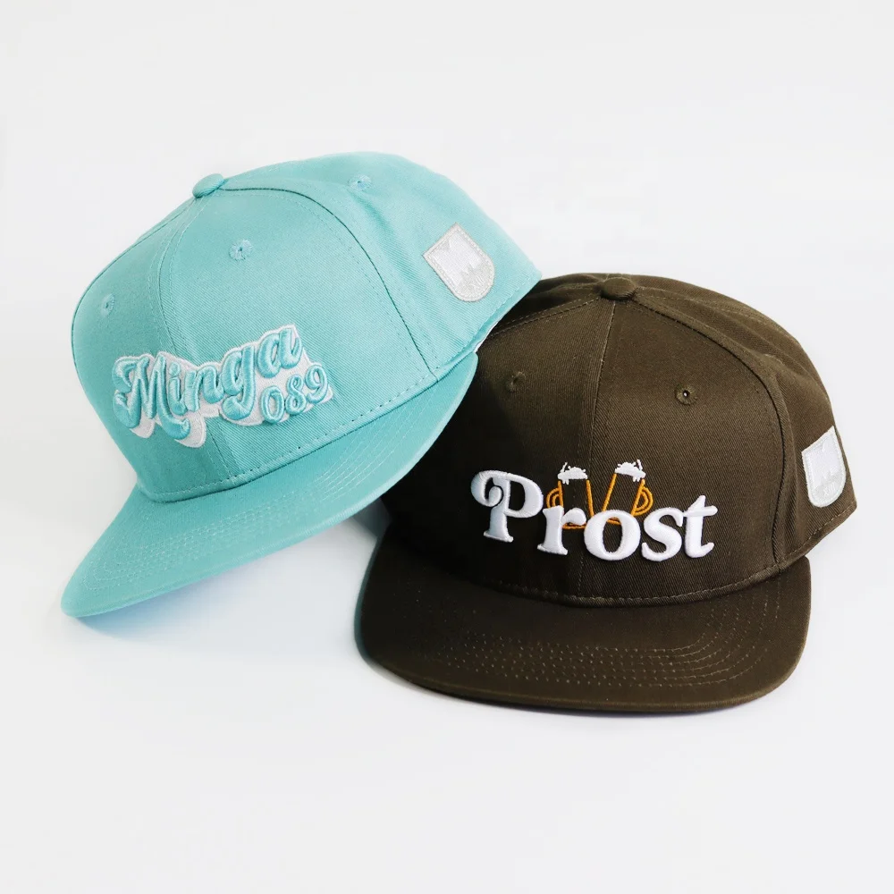 3D Embroidery Logo Custom 6-Panel Flat Brim Snapback Cap Hat