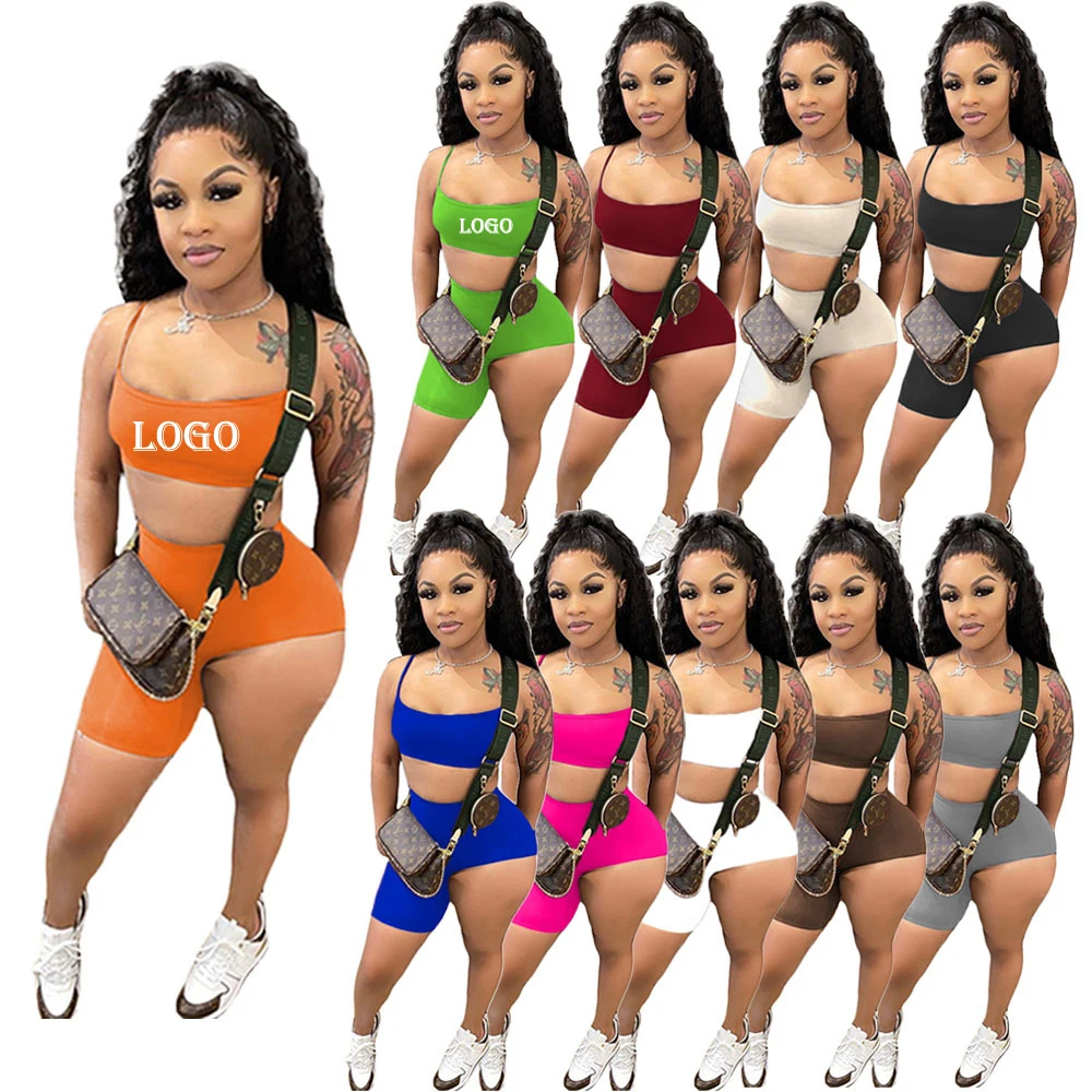 2021 New Arrivlas Women Vest And Shorts Set Sleeveless Bra Crop top Outfits Summer 2 piece set women irregular Biker Short Set