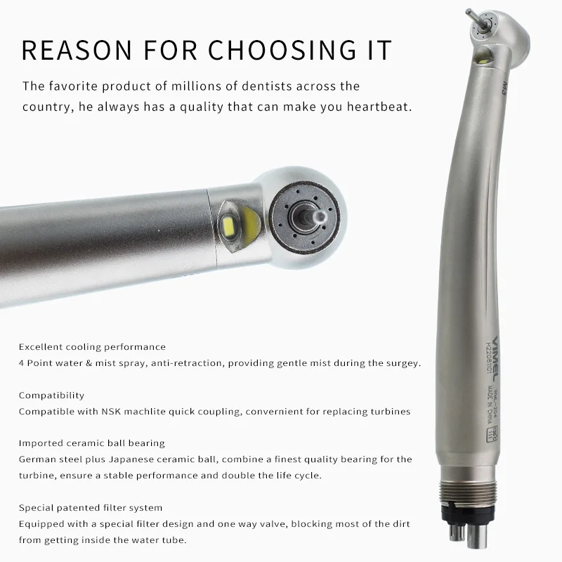 Air Turbine handpiece with  E-Generator MAX plus type Titanium Gold high speed LED dental handpiece