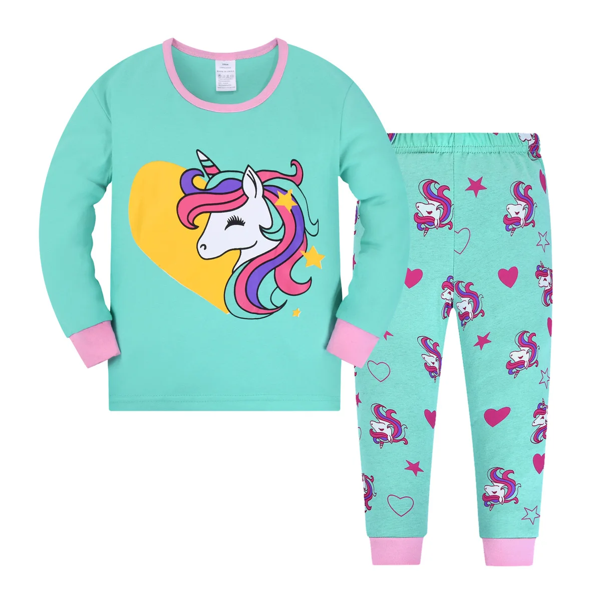 100% Cotton Sleeping Clothes Cartoon Pyjamas Long Sleeve 2 Piece Sleepwear Girls Pajamas Set Kids PJs