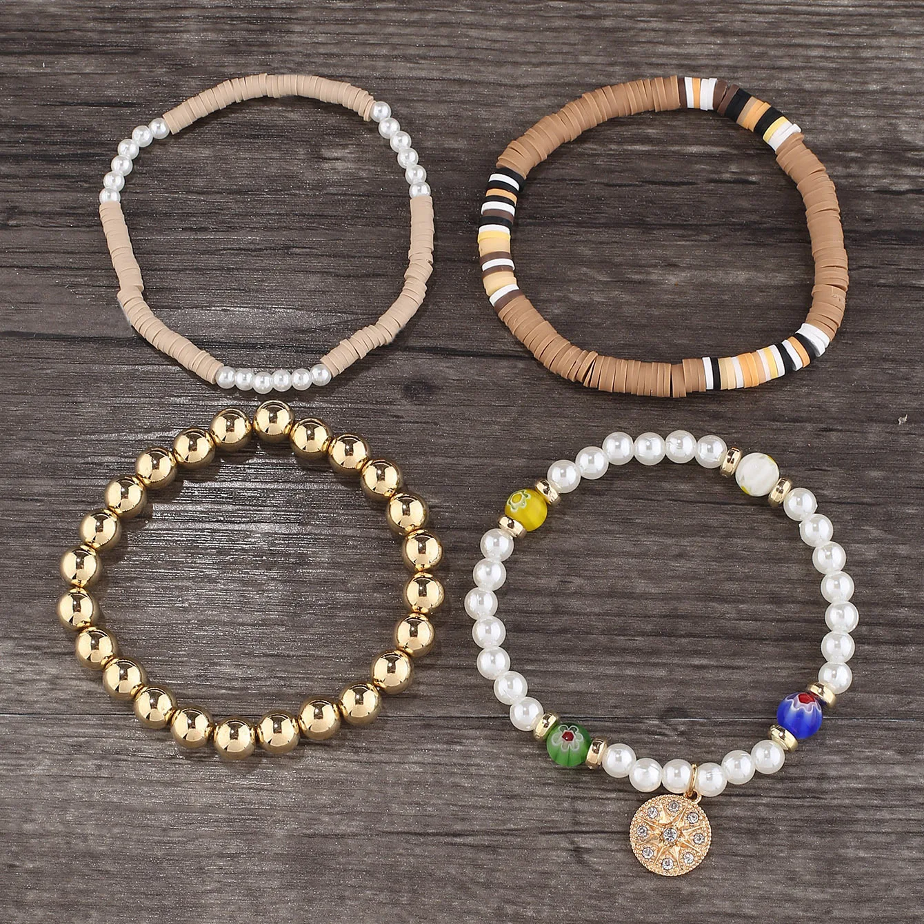 European and American Cross-Border Fashionable Ceramic Plate Set - Bohemian Style Glass Bead Multi-Layer Bracelet and Hand Jewel