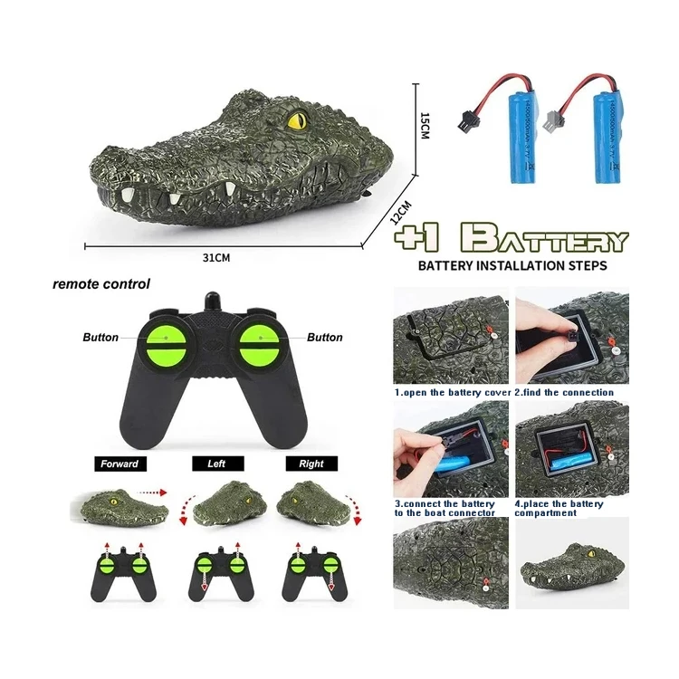 2.4GHz Head Boat for Pools and Lakes High Simulation Alligator Head RC Boats Prank Toys Remote Control Crocodile Boat for Kids