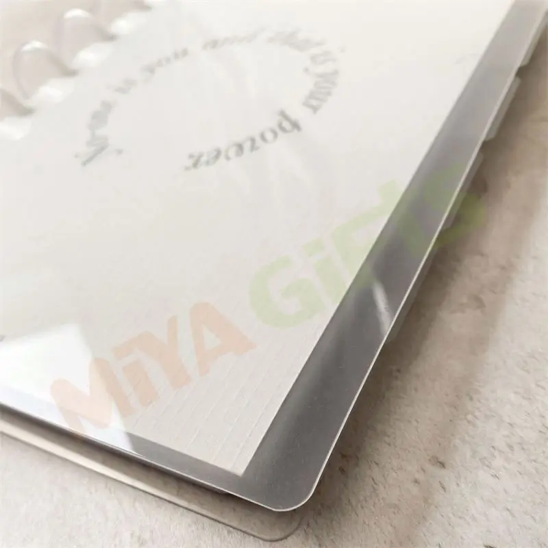 custom made clear crystal translucent plastic glass PET plastic disc bound cover set with punching for planner organizer