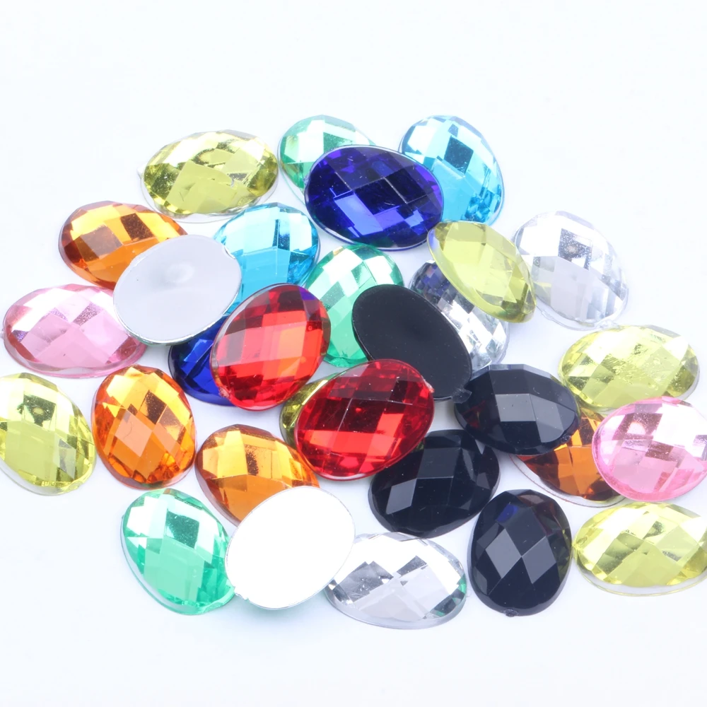 Oval Shape Earth Facets Acrylic Bulk Crystal Rhinestones Flatback 30pcs 10x14mm Accessories For Clothing Decoration