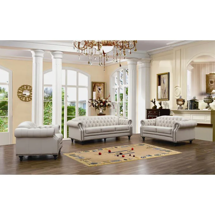 Top leather living room sofa set with copper nail chesterfield couch sectional sofa