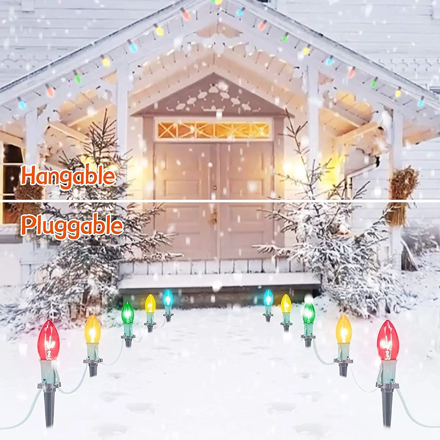 Outdoor Waterproof C9 Multicolored Bulbs Lights For Yard Holiday Sidewalk Driveway Christmas Walkway Pathway Decoration