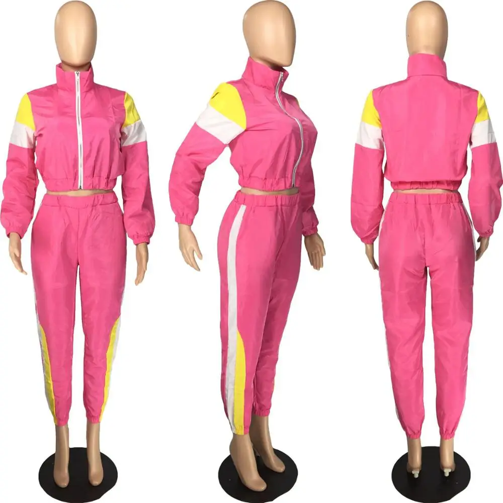 New Arrivals 2021 Clothing Women Color Block Two Piece Outfits Tracksuit Sports Joggers Windbreaker Jacket Women 2 Piece Sets