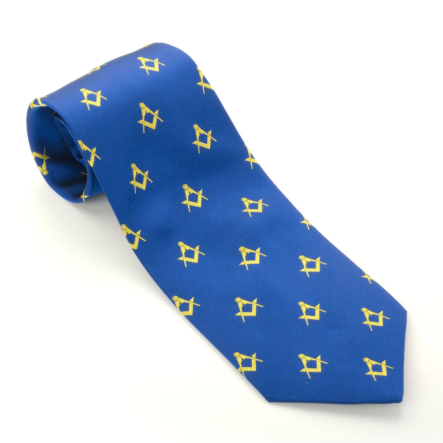 Blue and Yellow Square & Compass Design Masonic Logo Necktie Microfiber Polyester Woven with Jacquard Pattern