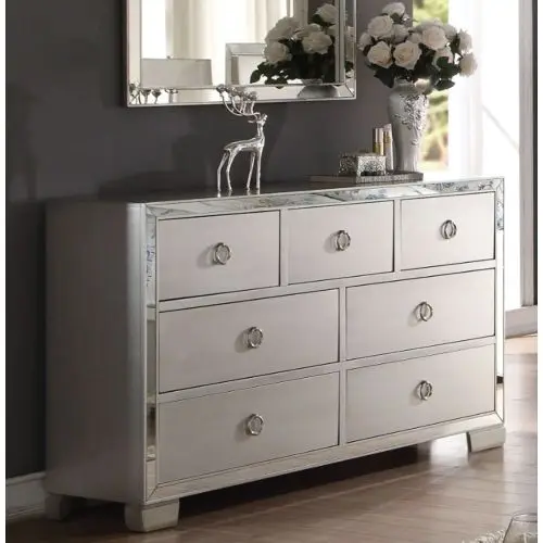 Free shipping Drop shipping Voeville II Dresser for living room furniture Panel Wooden Silver Cabinet living room Acme cabinets