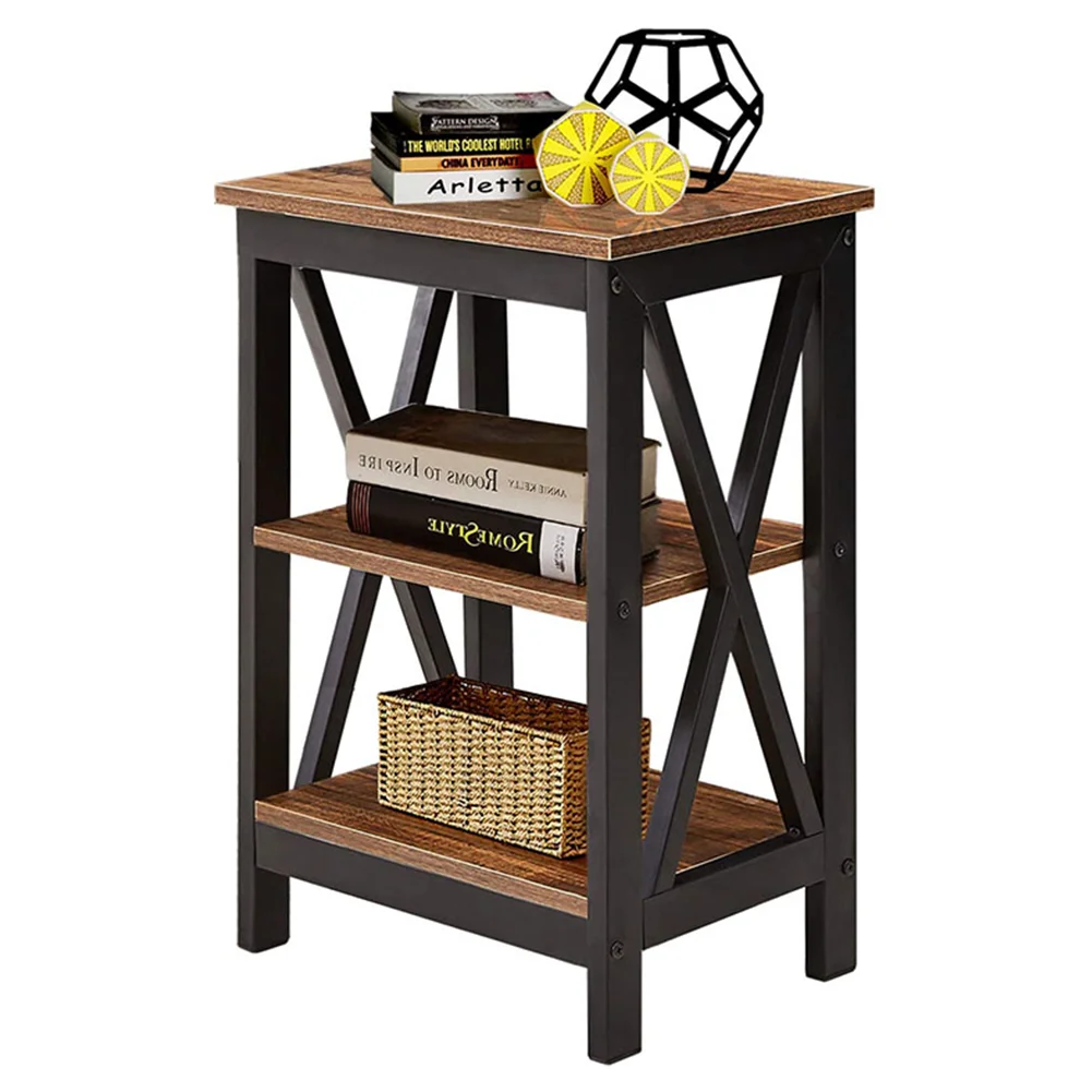  Modern 2-tier wooden sofa side table bedroom nightstand end storage cabinet for living