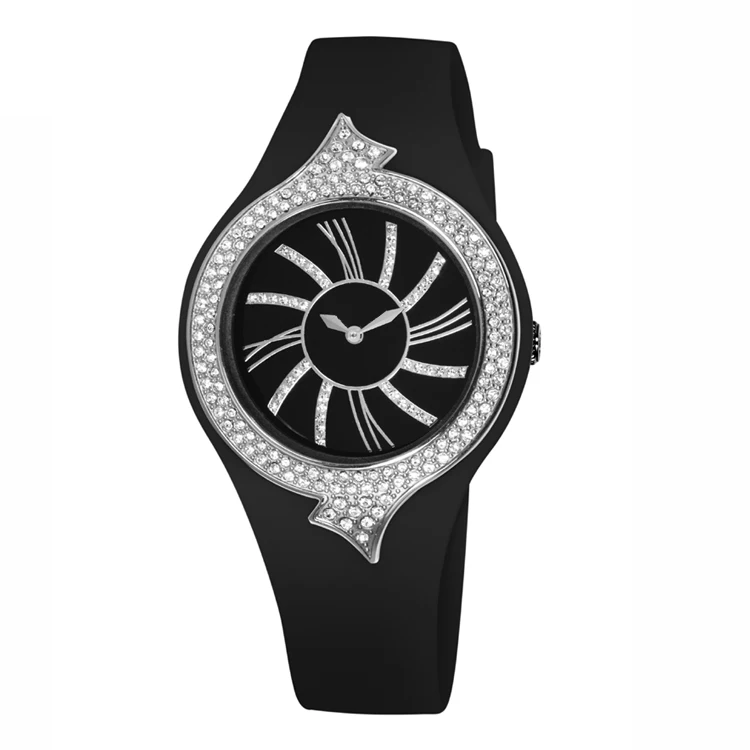 Factory Price Stainless steel shells embeedded in plastic straps diamond bezel for girl watch brand