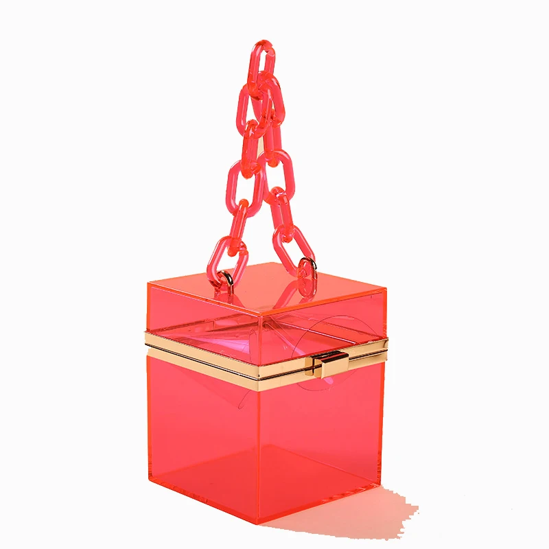 Квадратной формы женские сумки из натуральной кожи неоновый прозрачный акриловый пластик жесткий рамки Party сумочка клатч вечерняя сумка на ремешке-цепочке